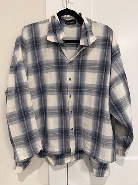 Eskandar Plaid Cotton Oversized Button Up Shirt Size 0 Quiet Luxury US 4 to 8
